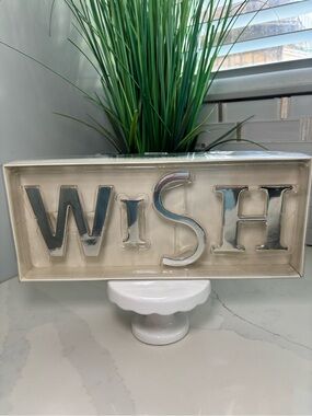 NEW Pottery Barn WISH Shadow Box Board Letter Silver Chrome Mirror Push Pins Set
